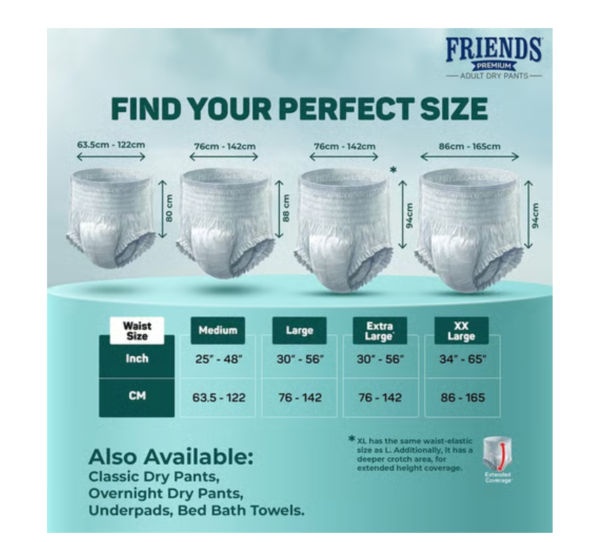 Friends Premium Adult Diaper Pant Style (L, 30-56")
