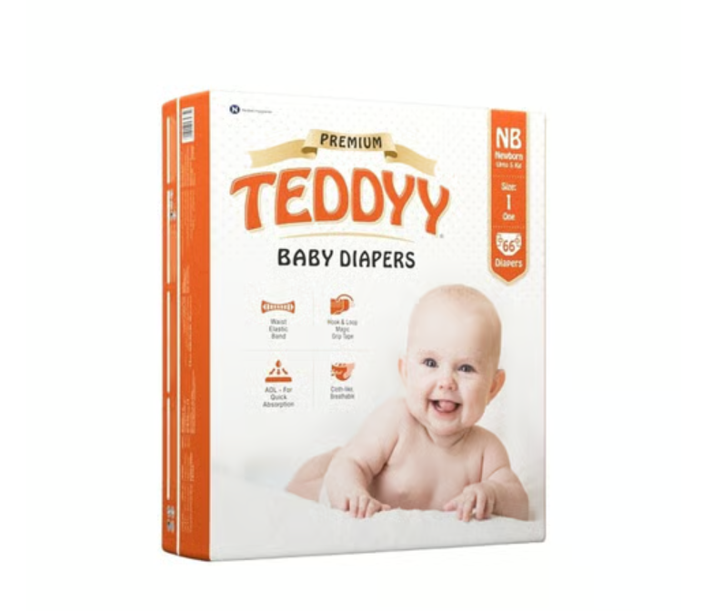 Teddyy Premium Super Absorbent Tape Style Baby Diaper NB 66 PCS/PKT