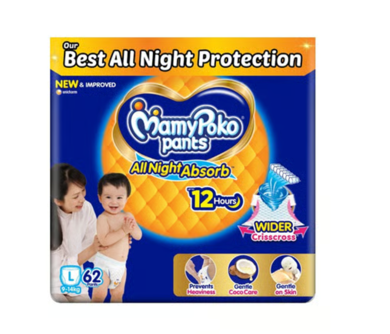 MamyPoko Pants All Night Absorb Pant Style Baby Diaper L 62 pcs/pkt