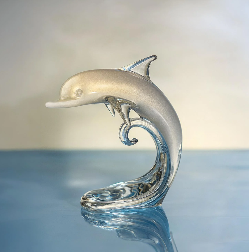 Dolphin Baby On The Wave White & Gold